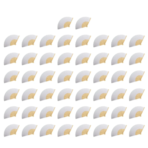 Set med 50 vita bambufläktar 21 x 38 cm Eleganta fläktar för bröllop Dekorationer Gör-det-själv-målning Utskrift Juldekorationer