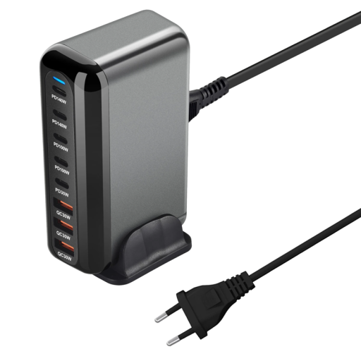 Snabbladdare 600W portar 5× USB C och 3× USB A med EU-kontakt GaN laddare typ C PD 3.0 för telefon surfplatta laptop flera enheter