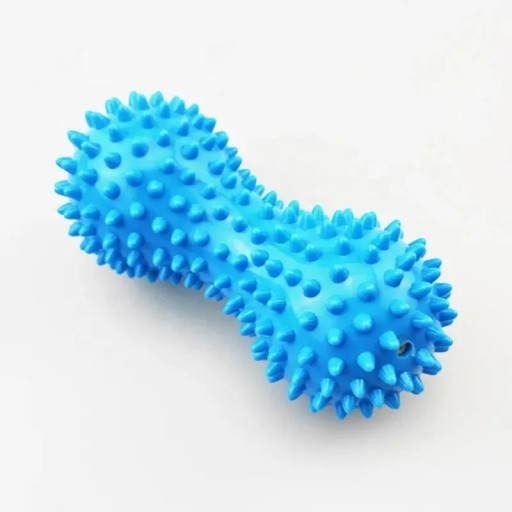 Dubbel massageboll med utsprång för stimulering av fötter, rygg och muskelfästen, mått 15 x 7,5 x 7,5 cm, olika färger