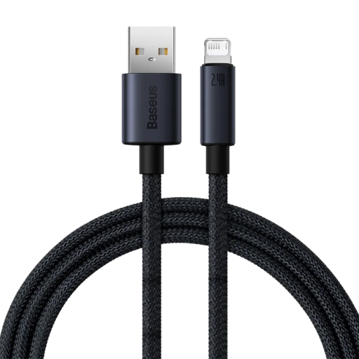 Snabbladdningskabel USB A till Lightning 1 m 2.4A synkkabel hög kompatibilitet 480 Mbps dataöverföring och laddning