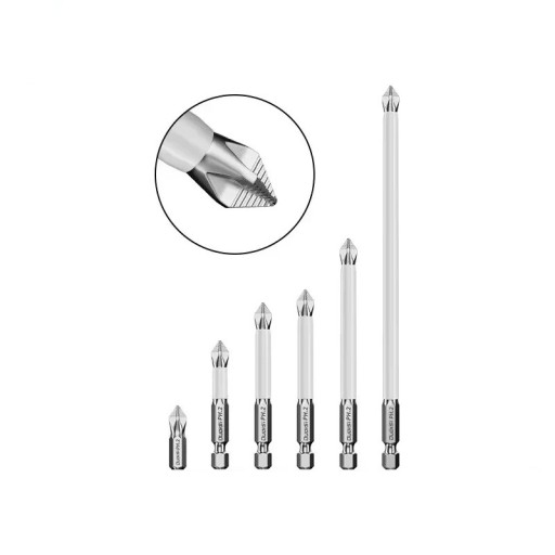Sats med 6 stjärnbits PH2 med halkskydd, längd 25 50 65 70 90 150 mm för skruvning i hårdare material