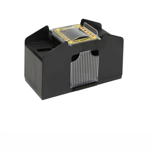 Automatisk kortblandare för 4 kortlekar med knappkontroll för poker, canasta, rummy och andra spel, drivs av C-batterier.