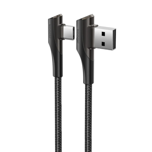 Snabbladdningskabel 3A USB A till USB C 2m Dubbelvinkel 90° Datakabel 480Mbps QC 3.0 USB Laddningskabel Mobiltelefon
