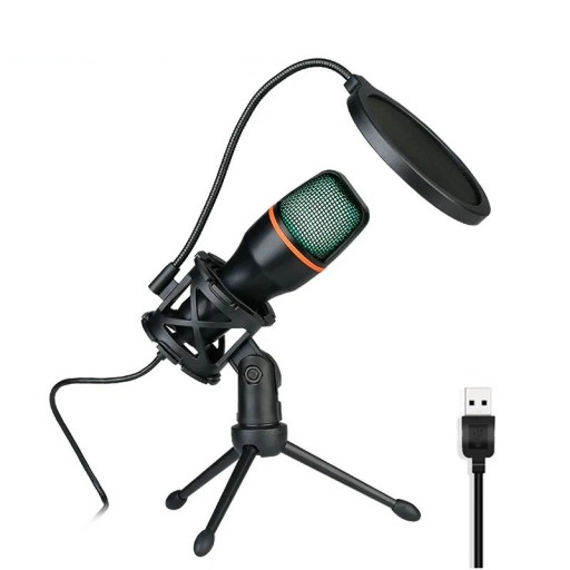 Stationär USB-mikrofon med RGB-bakgrundsbelysning för dator och bärbar dator Riktningssensor Roterande stativ Brusfilter