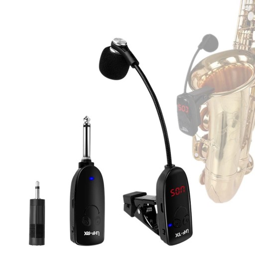 Trådlös mikrofon för saxofon med sändare och mottagare 6,35 mm USB-laddning med lång räckvidd. Fodral ingår.