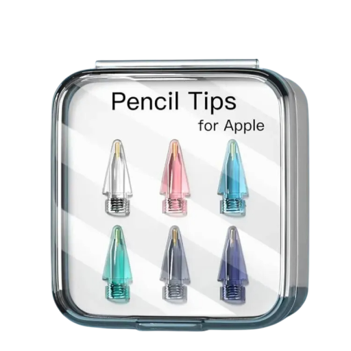 Set med 6 ersättningsspetsar för Apple Pencil typ HB, hårda, transparenta färger, kompatibla med 1:a/2:a/USB-C/Pro-versionen