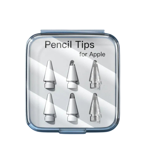Set med 6 ersättningsspetsar för Apple Pencil, olika typer 2B HB 2.0 och 3.0, 4x vita och 2x transparenta, kompatibla med alla versioner