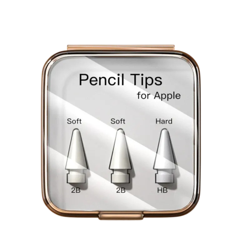 Set med 3 ersättningsspetsar för Apple Pencil, 2x 2B mjuk och 1x HB hård, vit version, för smidig skrivning och precisa penseldrag.