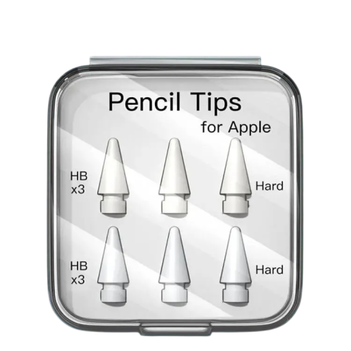 Set med 6 reservspetsar för Apple Pencil typ HB hård, vit variant för exakt skrivning och teknisk ritning utan dröjsmål