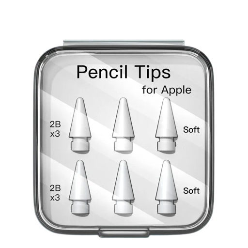 Set med 6 ersättningsspetsar för Apple Pencil typ 2B mjuk, vit variant för naturligt skrivande, ritning och bekväm kontroll