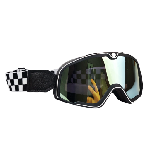 Svarta motorcykelglasögon 20 x 9 cm UV-skyddande PC-guldglas i vintagestil för körning mot vind och damm