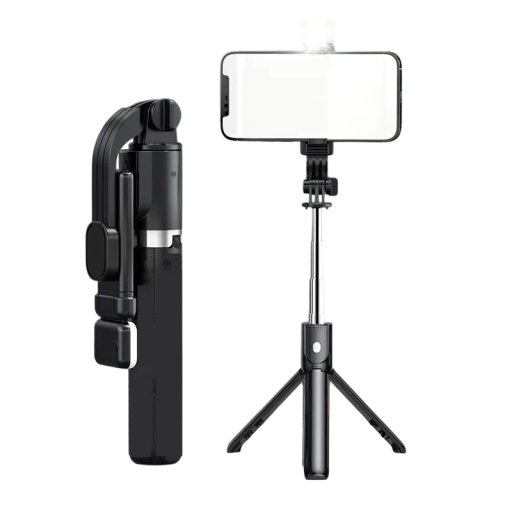 Bärbar Bluetooth-selfiepinne med ljusstativ 103 cm infällbar telefonhållare 7,2-9,2 cm fjärrkontroll iOS Android