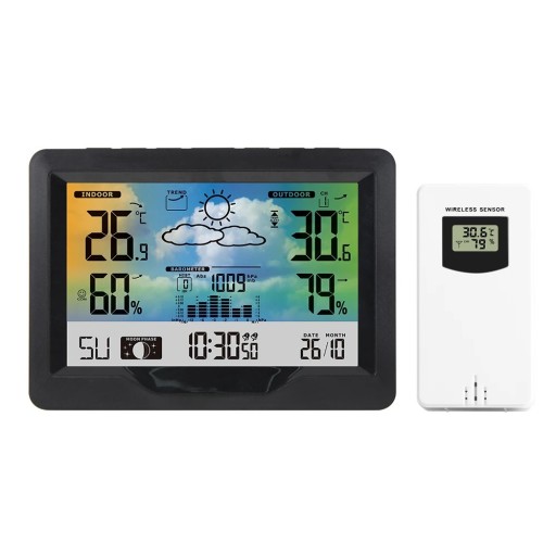 Trådlös väderstation 160 x 116 mm LCD-färgdisplay Väckarklocka Barometer Hygrometer Termometer Utomhussensor IPX4 USB-strömförsörjning