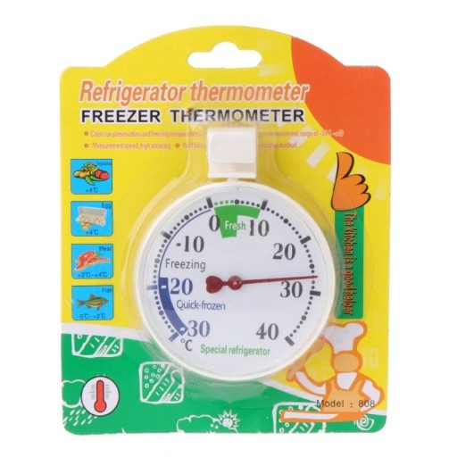 Mekanisk termometer för kyl och frys Mätområde -40 till +30 °C Noggrannhet ±1 °C Slitstark ABS-design Inga batterier Frysmiljö