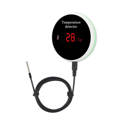 Smart Wi-Fi-termometer med extern sond 3 m USB-laddning eller batteri Mätområde -40 till 120 °C Fuktighetsmätning Användningsområde Noggrannhet ±1 °C