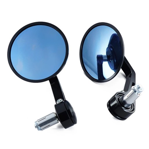 Universella motorcykelbackspeglar 2 st 22 mm CNC-aluminium blått glas styrändfäste justerbar vinkel bekväm justering