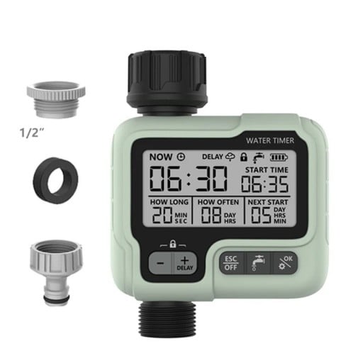 Digital bevattningstimer HCT-322 Typ A Automatisk bevattningstimer för trädgården med display 3/4" BS-kontakt 1/2" adapter