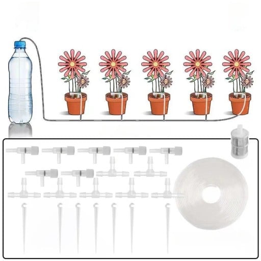 Droppbevattningskit 7m självbevattningssystem för blommor kranfri sifonbevattning PET-flaska justerbara droppkopplare