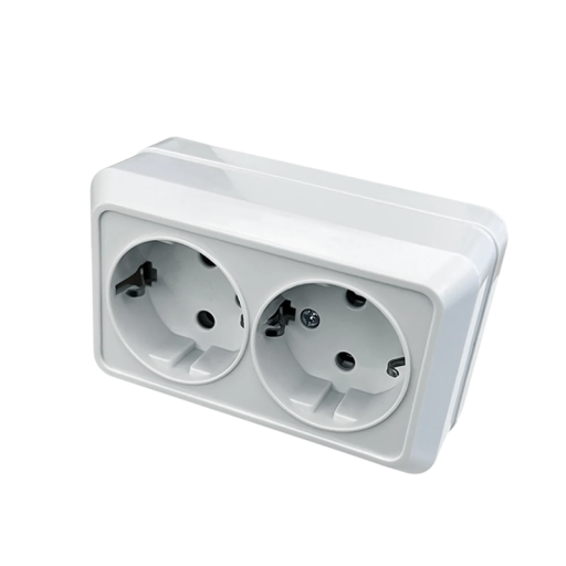 EU-adapter för utomhusuttag med jordning 2× AC-kontakt 220V 16A flamsäkert plastuttag för bostadsbruk