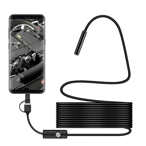 Endoskopkamera 7mm 3in1 microUSB USB Typ-C IP67 LED mini inspektionskamera med fast kabel för Android och PC längd 1m