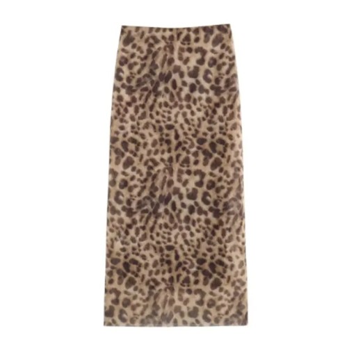 Lång leopardfärgad tyllkjol med hög resår i midjan för kvinnor, elegant nätkjol, volangmidja, snygg och moderiktig