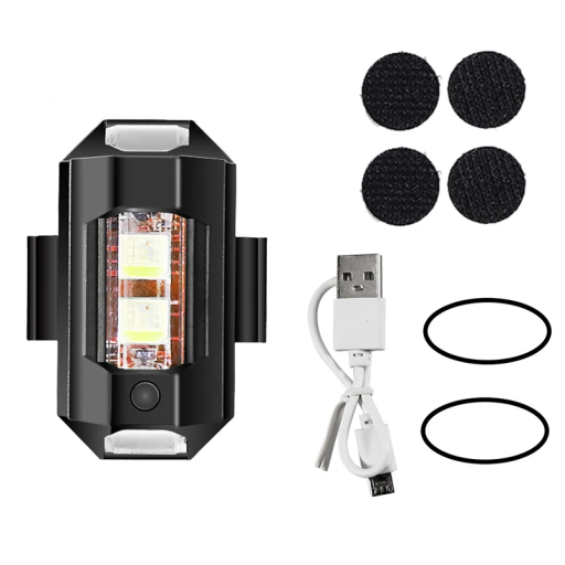 Stroboskoplampa för motorcykel med LED-strålkastare 3,8 x 2 cm, USB-C-laddning, 7 färger, Effektivt blinkande ljus, Säkerhetstillbehör för motorcykel