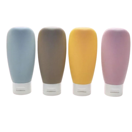Set med 4 färgglada silikonreseflaskor 60 ml mjuka matta påfyllningsbara tuber för schampo och lotion bärbara pressbehållare