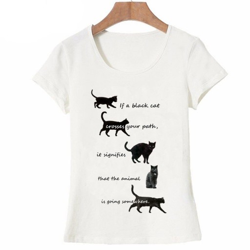 Vit T-shirt för kvinnor med katttryck