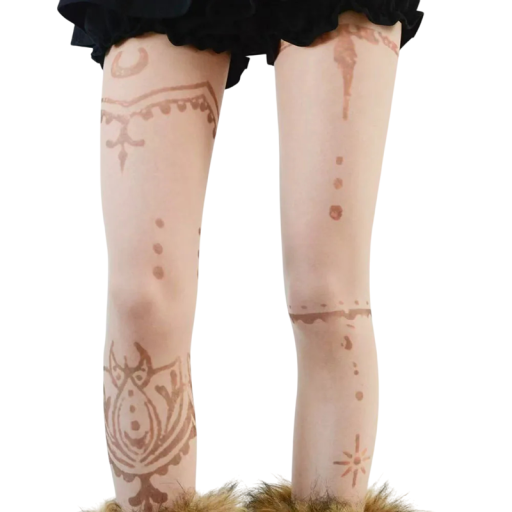 Damhudtransparenta strumpor med hennatryck, eleganta nylonstrumpor med fejk henna, tunna strumpbyxor, bendekoration