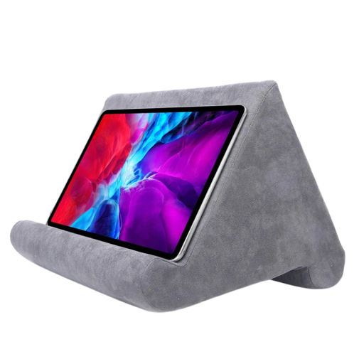 Hållare för surfplattor i svampform, 27 x 25 x 23 cm, med ryggstöd och sidofack, positioneringsdyna för läsning och videotittande