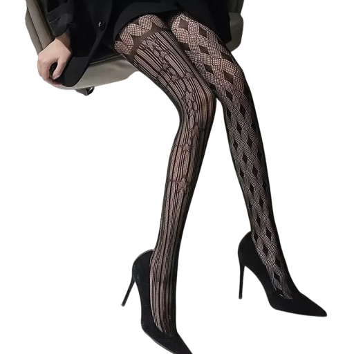 Damstrumpor med mönster och transparenta nät, eleganta strumpbyxor, sexiga svarta strumpor, modeaccessoar för kvällsoutfit