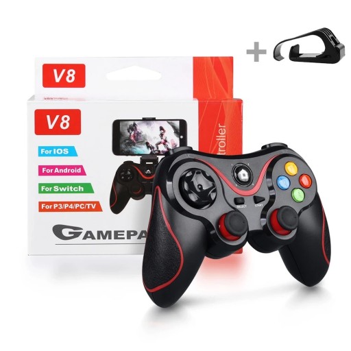 Trådlös spelkontroll med hållare för Android iOS PC PS3 PS4 Switch TV-box med 2,4 GHz-anslutning och Bluetooth