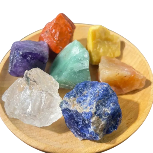 Set med 7 naturliga råstenar 20-30 mm Chakrastenar Ametist Solsten Aventurin Lapis Röd Jaspis Läkande kristaller
