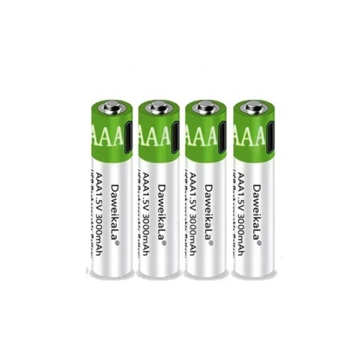 USB-uppladdningsbart batteri AAA 1,5 V 3000 mAh litiumjon 4 st med typ-C-kabel för möss och fjärrkontroller, hög kapacitet, upprepad laddning