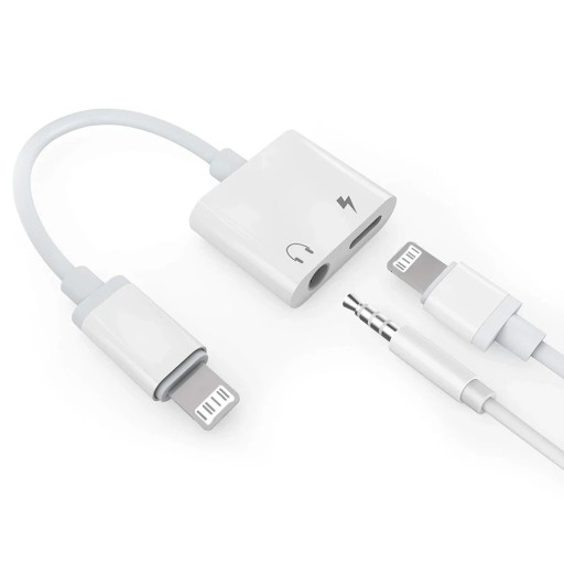 Byscoon Lightning-adapter 2-i-1 AUX + laddningskontakt för hörlurar och laddningskontakt för iPhone 14 13 12 11 XS Max XR