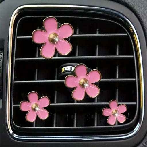 Set med 4 färgglada bildekorationer, blommiga luftfräschare, prästkragar, fläktklämmor, aromaterapi, bilinredning