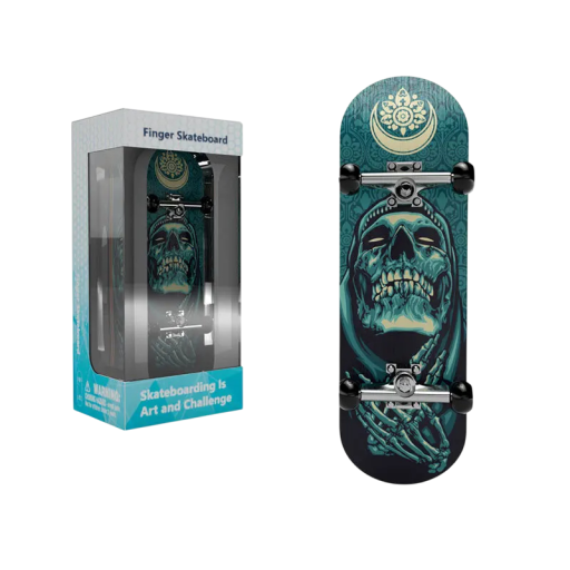 Greppbräda 9,9 x 2,9 cm med dödskallemotiv Fingerskateboard Minileksak med antitrycksensor Professionell fingerskate Hobbypresent