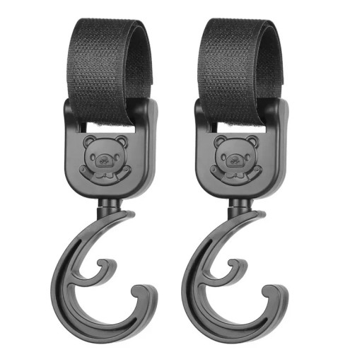 Set med 2 C-formade barnvagnskrokar 15 cm Universella roterande väskhållare Kardborreknäppning