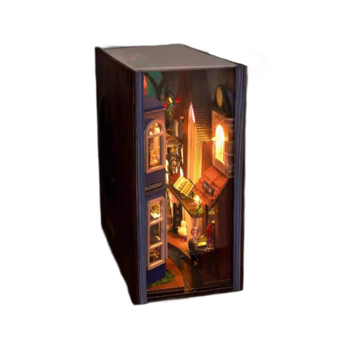 Dockhus 8,3 x 18,7 x 16,8 cm DIY 3D träbyggsats med LED-ljus miniatyrmöbler handgjorda dekorativa modeller