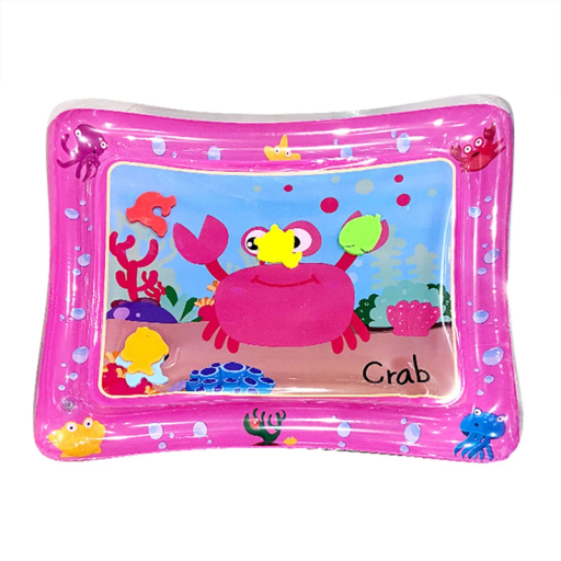 Uppblåsbar vattenlekmatta för bebisar 65x47 cm rosa krabba PVC minipool med kudde sensorisk matta för bebisar