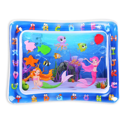 Uppblåsbar vattenlekmatta för bebisar 65x47 cm sjöjungfru PVC minipool med kudde baby sensorisk matta för mage och lek