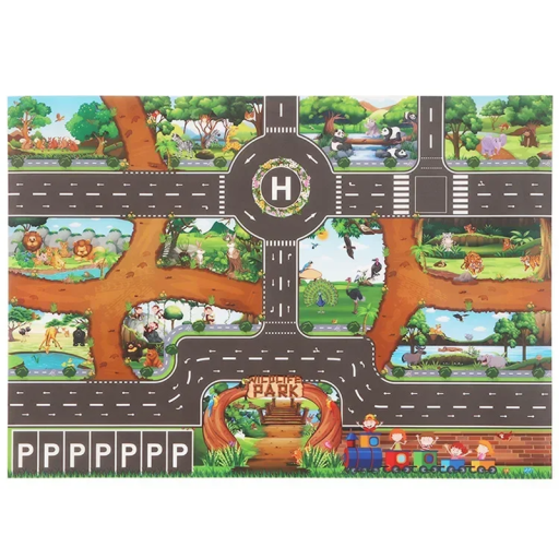 Lekmatta för barn 83 x 57 cm Mjuk matta med motiv av väg- och stadstransporter Klättermatta Parkeringsplats Trafikkarta