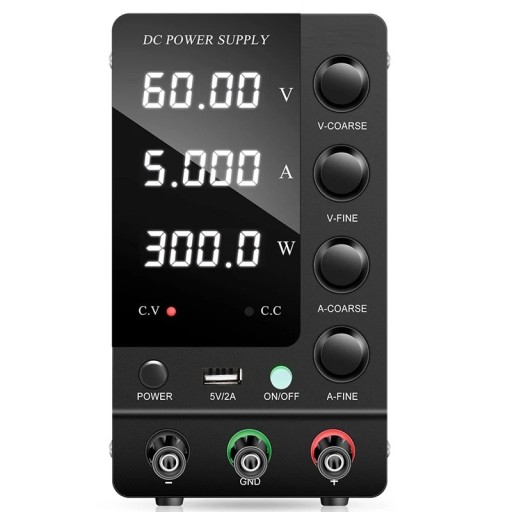 Laboratorieströmförsörjning 300W 60V 5A DC-strömförsörjning Justerbar spänningsregulator LED-display USB-A Kortslutningsskydd EU-kontakt
