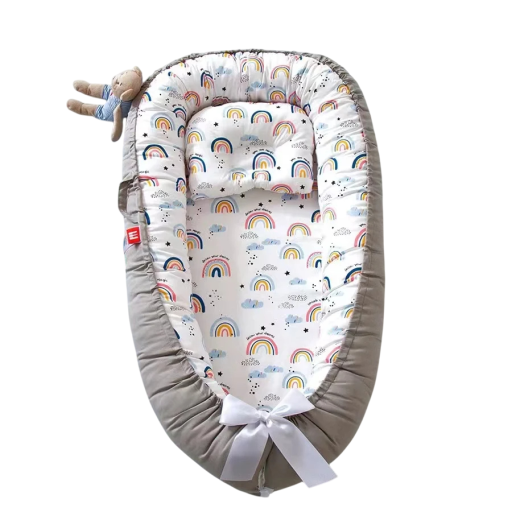 Babynest 88 x 53 x 30 x 68 cm Bärbar solsäng för nyfödda Bomullssäng med regnbågsmönster, justerbar
