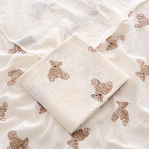 Bomullsmuslinfilt för bebisar 100x100 cm babyhandduk, björnmönster, för nyfödda, badrum, sovande