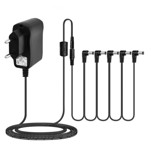 Elgitarr nätadapter 5-vägs strömsplitter effektpedaler DC-kontakt strömfördelning musikaliska tillbehör