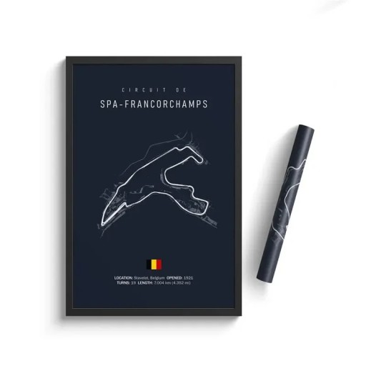 Poster Spa-Francorchamps Circuit 30x40 cm HD Canvastavla Formel 1 Motorsport Konstdekoration Oinramad Vardagsrum Hemmavägg