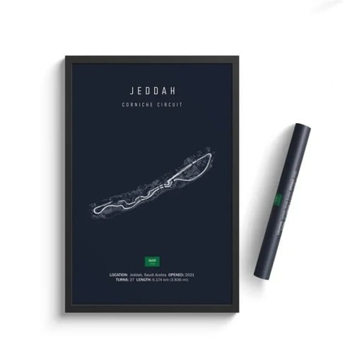 Poster Jeddah Circuit 30x40 cm HD Canvastavla Formel 1 Nattlopp Konstdekoration Oinramad Hem Vardagsrum Motorsport