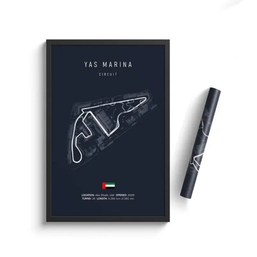 Poster Yas Marina Circuit 30x40 cm HD Canvastavla Formel 1 Nattlopp Konstdekoration Oinramad Hem Vardagsrum Motorsport