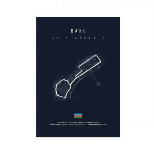 Poster Baku Circuit 30x40 cm HD Canvas Ramlös Väggdekor Formel 1 Racing Konst Vardagsrum Inredning